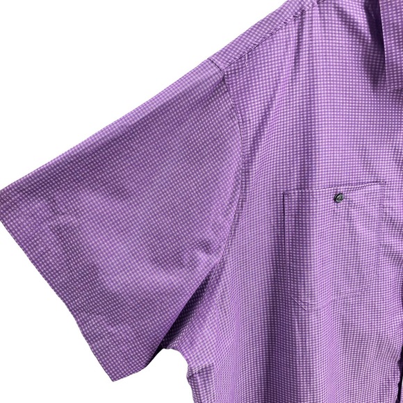 Synergy Mens Size 4XL Short Sleeve Button-Up Collared Shirt in Purple Check - Picture 3 of 6